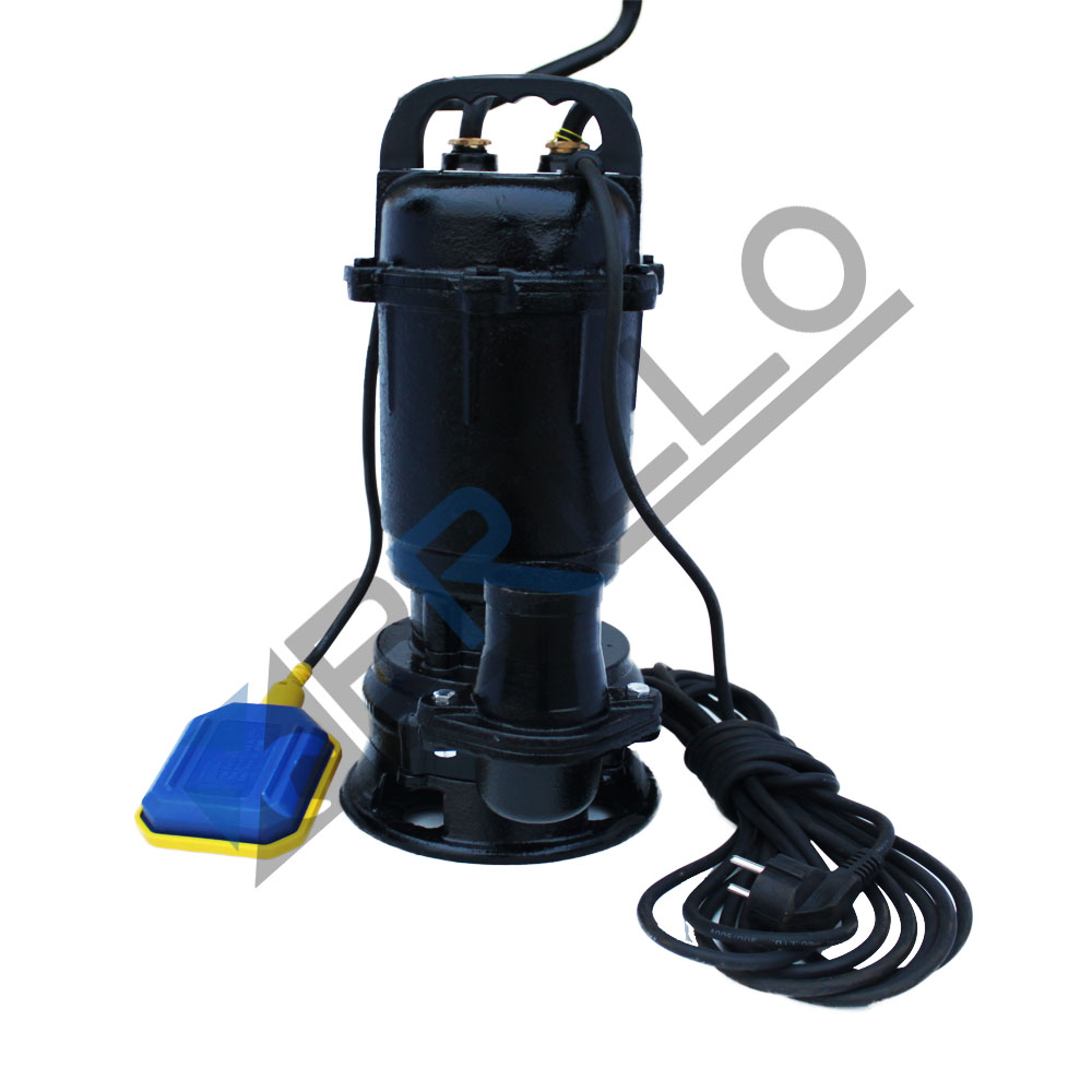 Pompă submersibilă de apă murdară cu plutitor, 1,1 kW Pompă submersibilă de apă murdară cu corp negru din fontă, plutitor albastru, mâner metalic și cablu cu ștecher