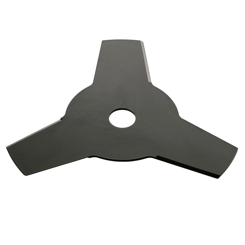 Disc metalic cu 3 tăișuri pentru motocoasă, 255 × 25,4 mm Disc metalic negru cu 3 tăișuri pentru motocoasă, de 255 mm, cu gaură centrală de 25,4 mm, vedere de sus