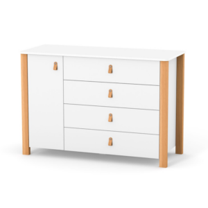 Comodă Maia 1200 alb natur pentru camera copilului, cu patru sertare, 120 × 50 × 85,6 cm