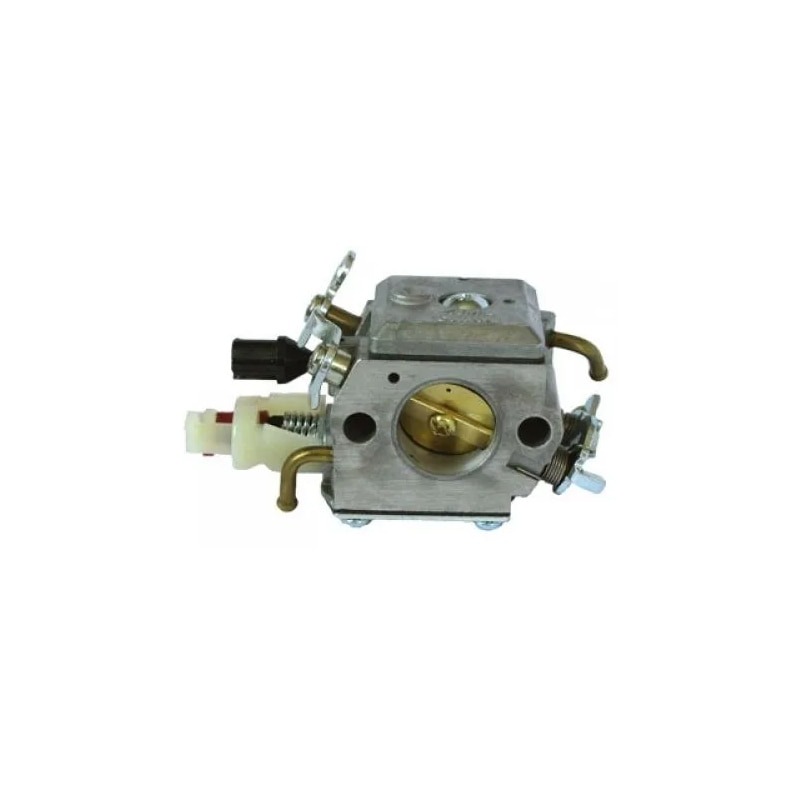 Carburator Husqvarna Zama cu 2 țevi Carburator tip Zama cu două țevi din alamă, compatibil Husqvarna 340–353, vedere din față a difuzorului