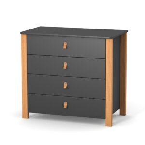 Comodă Maia 900 antracit natur cu patru sertare, 90 × 50 × 85,6 cm, pentru camera copilului