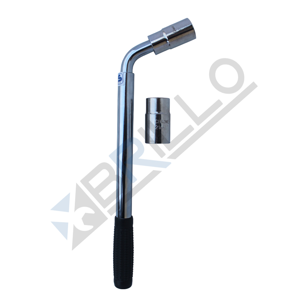Cheie telescopică tip L pentru roți auto Cheie telescopică tip L cu mâner cauciucat negru și două capete tubulare reversibile cromate