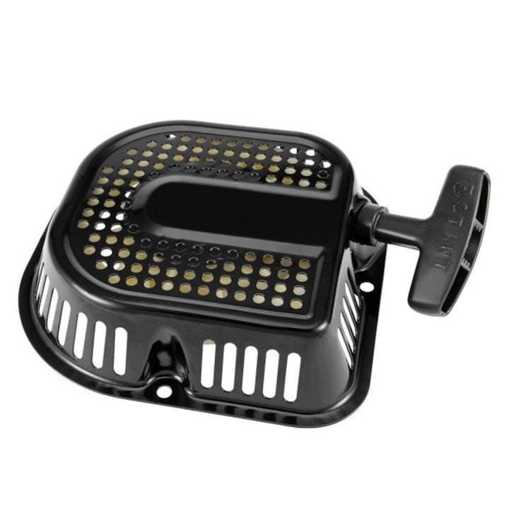 Demaror motosapă Ruris Zimbru MGR 210 Demaror pentru motosapă Ruris, cu carcasă neagră perforată și mâner negru, vedere de sus