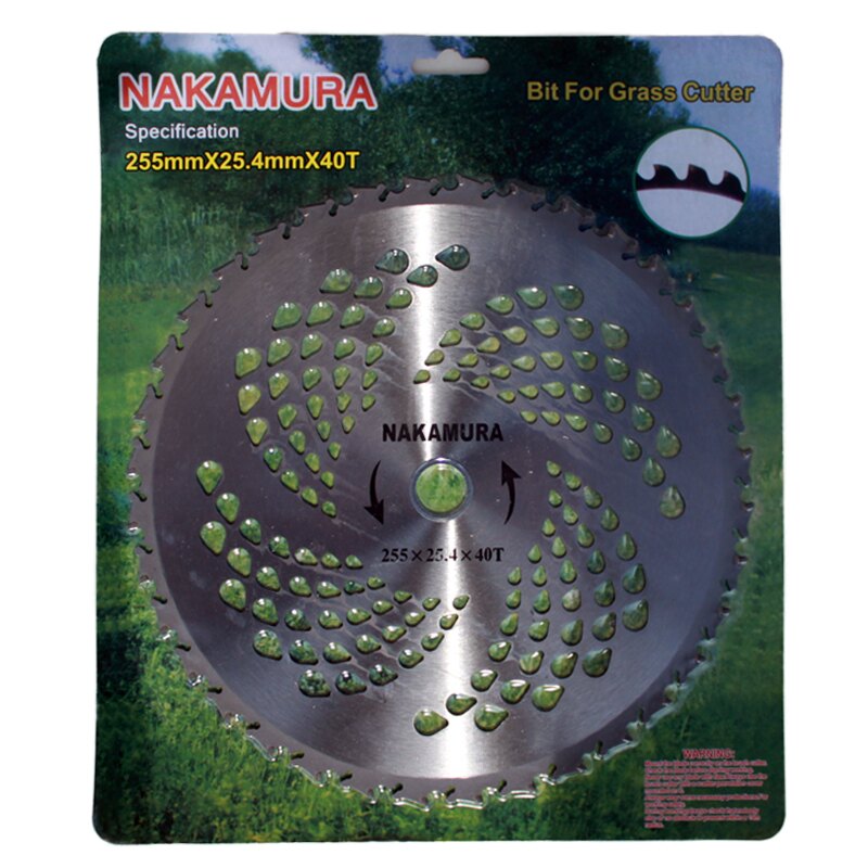 Disc Nakamura 255 × 25,4 mm cu 40 de dinți, în ambalaj Disc de motocoasă Nakamura 255 × 25,4 mm cu 40 de dinți, în ambalajul original cu dimensiunile trecute pe carton
