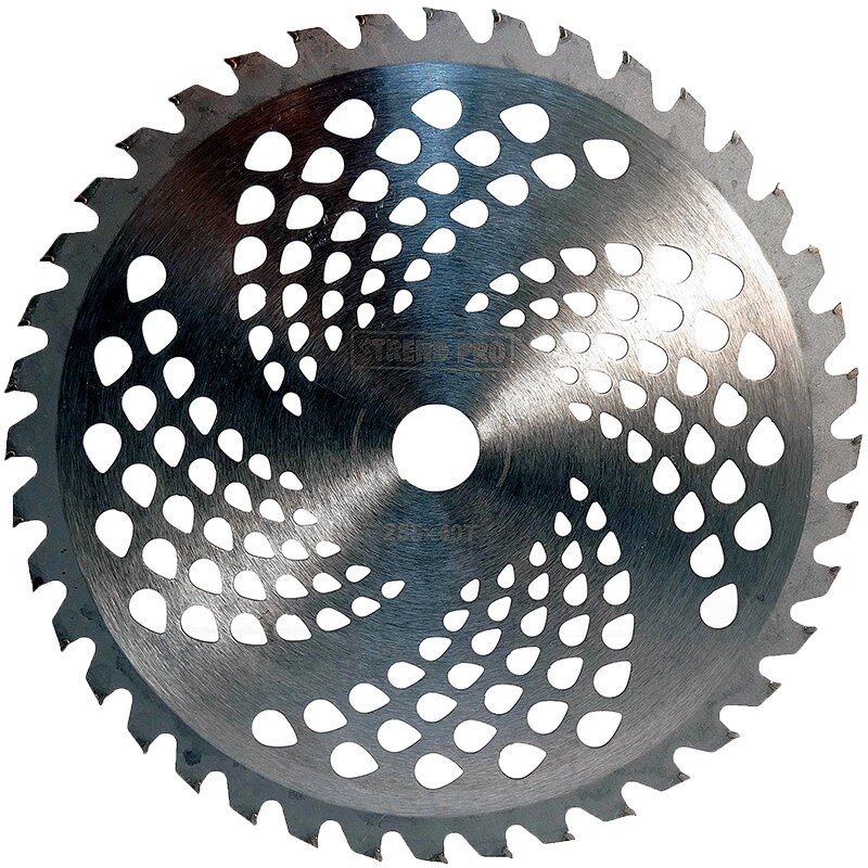 Disc cu dinți vidia pentru motocoasă 255 mm Disc circular pentru motocoasă cu 40 de dinți și găuri de ventilație în formă de picătură, vedere din față