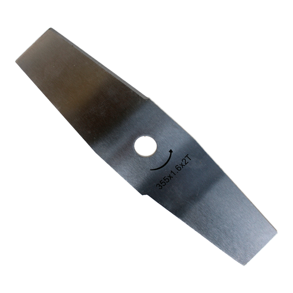 Cuțit drept de 355 mm pentru motocoasă Cuțit drept cu 2 tăișuri pentru motocoasă, oțel, marcat 355x1.6x2T, cu gaura de prindere la mijloc