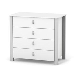 Comodă Maia 900 alb gri deschis cu patru sertare, 90 × 50 × 85,6 cm, pentru camera copilului