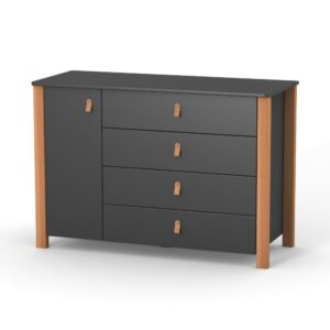 Comodă Maia 1200 antracit natur pentru camera copilului, cu patru sertare, 120 × 50 × 85,6 cm