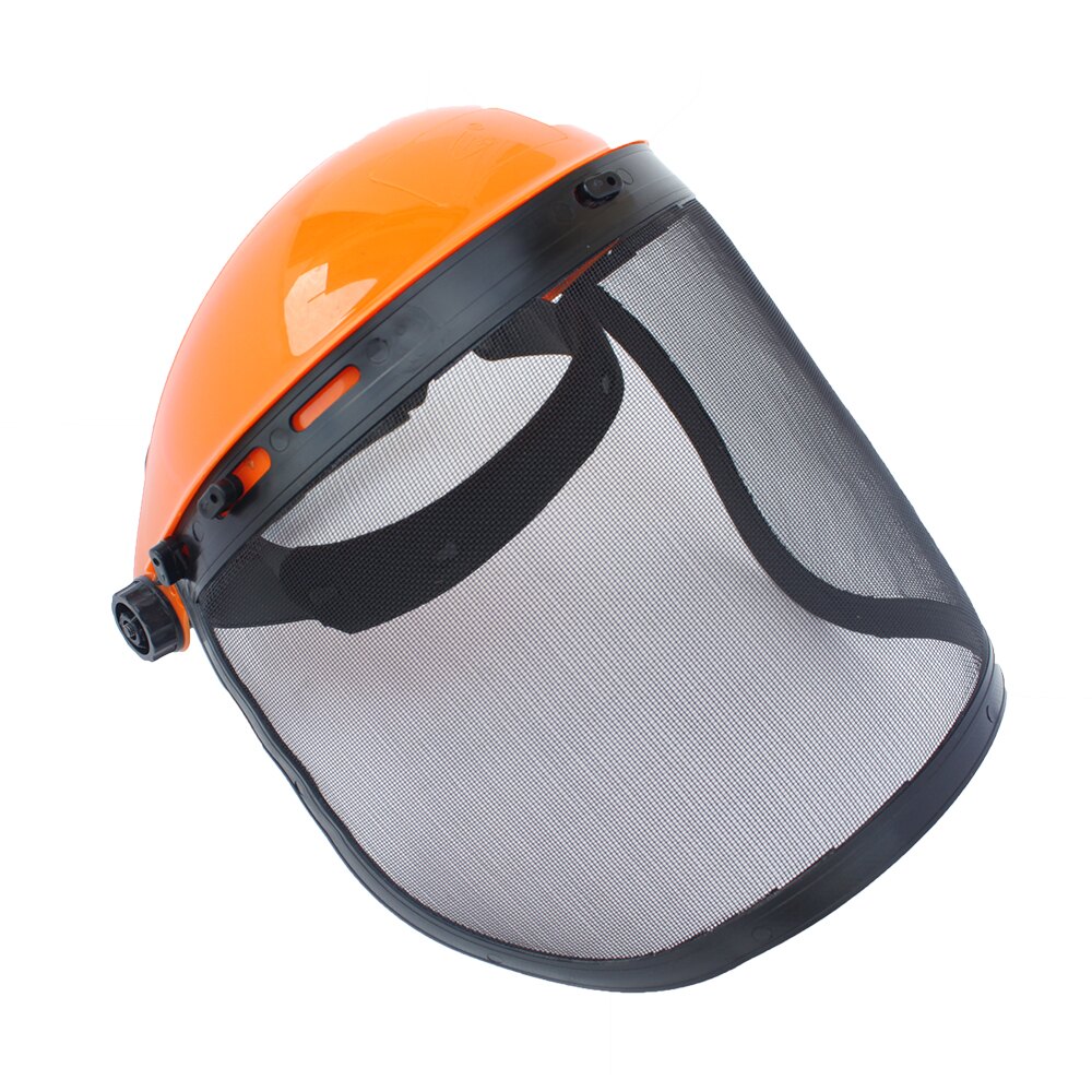 Mască de protecție pentru motocoasă cu vizieră Mască de protecție pentru motocoasă, cască portocalie cu vizieră din plasă metalică neagră