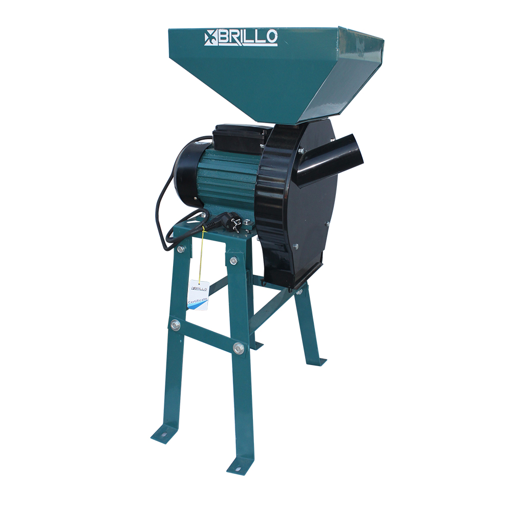 Moară electrică Brillo Professional cu suport, 3,8 kW Moară electrică Brillo Professional de 3,8 kW montată pe suport metalic verde cu patru picioare