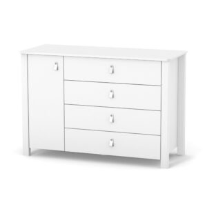 Comodă Maia 1200 albă pentru camera copilului, cu patru sertare, 120 × 50 × 85,6 cm