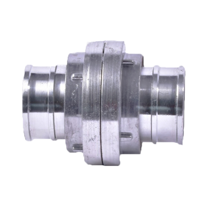 Cuplă pentru furtun de pompieri cu gheare Cuplă metalică pentru furtun de pompieri, cu două jumătăți simetrice cuplate prin gheare, vedere laterală