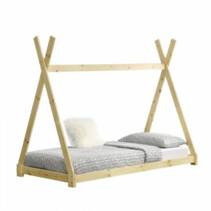 Pat pentru copii Daria natur, design de cort indian, din lemn de brad