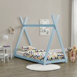 Pat pentru copii Daria albastru, design de cort indian, din lemn de brad, imaginea 2
