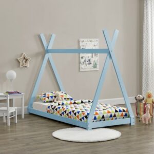 Pat pentru copii Daria albastru, design de cort indian, din lemn de brad, imaginea 2