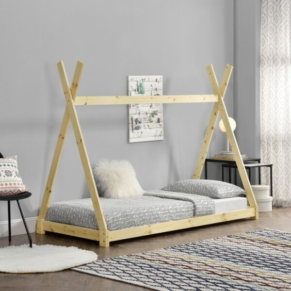 Pat pentru copii Daria natur, design de cort indian, din lemn de brad, imaginea 2