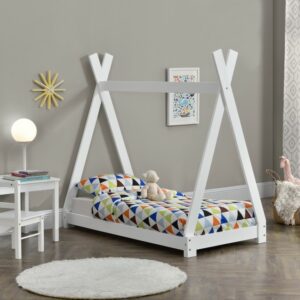 Pat pentru copii Daria alb, design de cort indian, din lemn de brad, imaginea 2