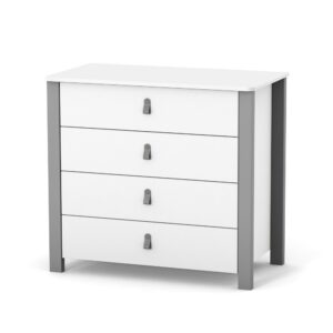 Comodă Maia 900 gri cu patru sertare, 90 × 50 × 85,6 cm, pentru camera copilului