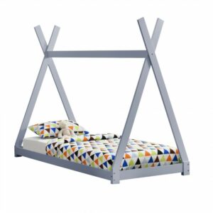 Pat pentru copii Daria gri deschis, design de cort indian, din lemn de brad