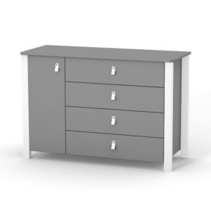 Comodă Maia 1200 gri alb pentru camera copilului, cu patru sertare, 120 × 50 × 85,6 cm