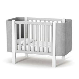 Pătuț bebe Nancy gri, din lemn masiv
