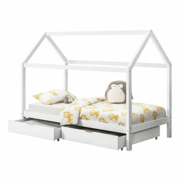 Pat pentru copii Chico în formă de căsuță, cu două compartimente de depozitare, 206 × 98 × 150 cm