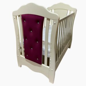 Pătuț bebe tapițat Bella 120 × 60 cm, din lemn masiv de fag, cu sertar încorporat, imaginea 2
