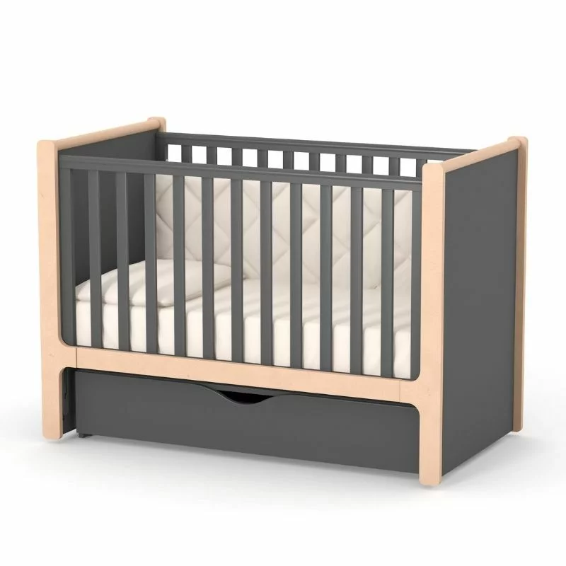 Pătuț bebe Bacău gri închis 120 × 60 Pătuț bebe Bacău gri închis cu opțiune de co-sleeping, loc de dormit 120 × 60 cm