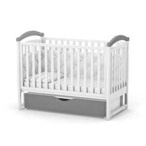 Pătuț bebe Constanța alb-gri din fag și arin, loc de dormit 120 × 60 cm