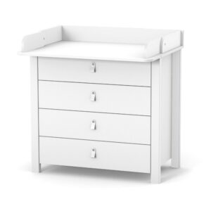Comodă Maia 900 albă cu patru sertare, 90 × 50 × 85,6 cm, pentru camera copilului, imaginea 2