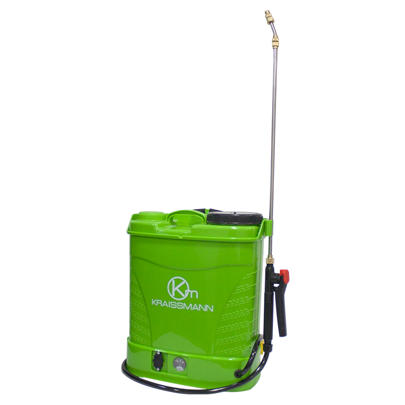 Pompă de stropit electrică Kraissmann, 12 litri Pompă de stropit electrică Kraissmann de 12 litri, verde, cu lance din inox, mâner cu trăgaci și furtun