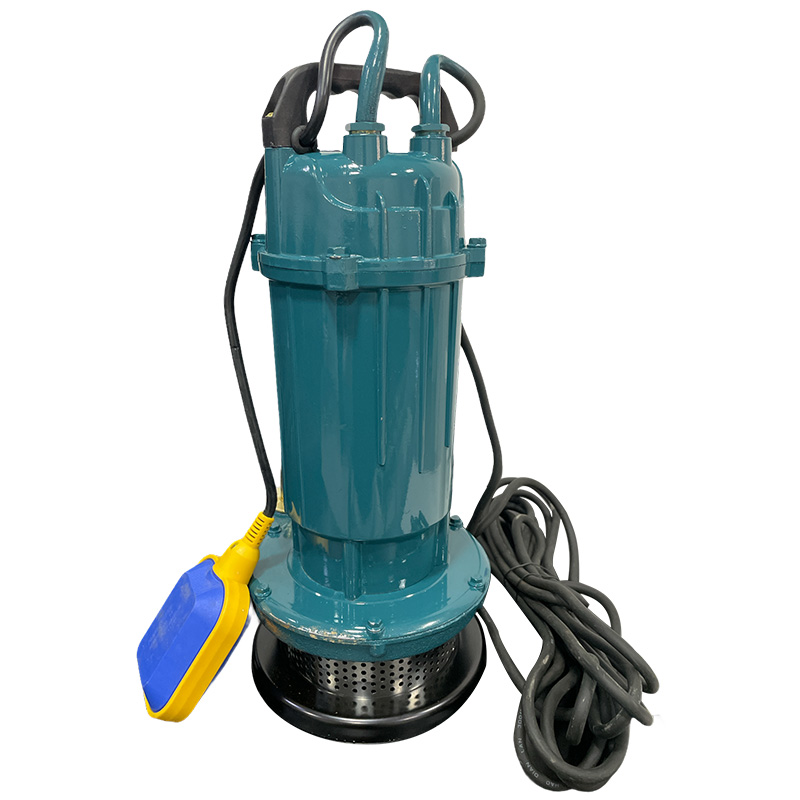 Pompă submersibilă Kraissmann KM-1500Q cu flotor Pompă submersibilă Kraissmann KM-1500Q cu corp din fontă verde, mâner negru, flotor galben cu albastru și cablu strâns colac