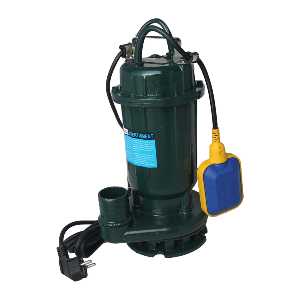 Pompă de apă murdară Brillo 2500 W cu flotor Pompă submersibilă Brillo de apă murdară, verde, cu flotor albastru, mâner metalic și cablu cu ștecher