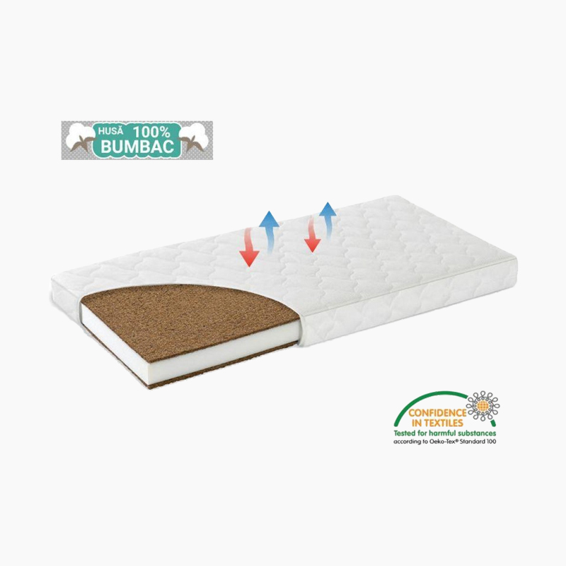 Saltea pătuț Cocos MyDreams, 120 × 60 × 12 cm Saltea de pătuț Cocos MyDreams secționată, cu straturi de fibră de cocos și burete, husă din bumbac și eticheta Oeko-Tex