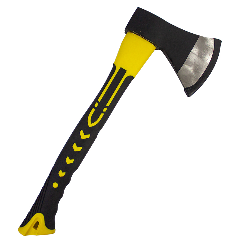Topor cu coadă din fibră de sticlă, 1,5 kg Topor cu cap negru și tăiș șlefuit, coadă din fibră de sticlă neagră cu galben și mâner cauciucat