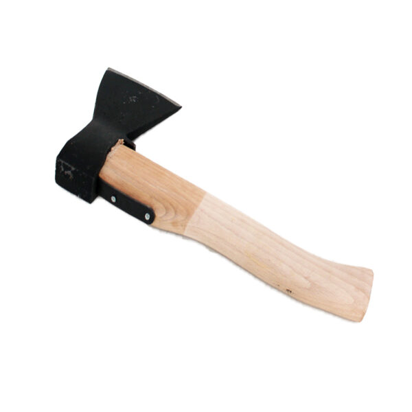 Bărdiță văzută din cealaltă parte, cu plăcuța metalică de pe coadă sub capul negru de oțel