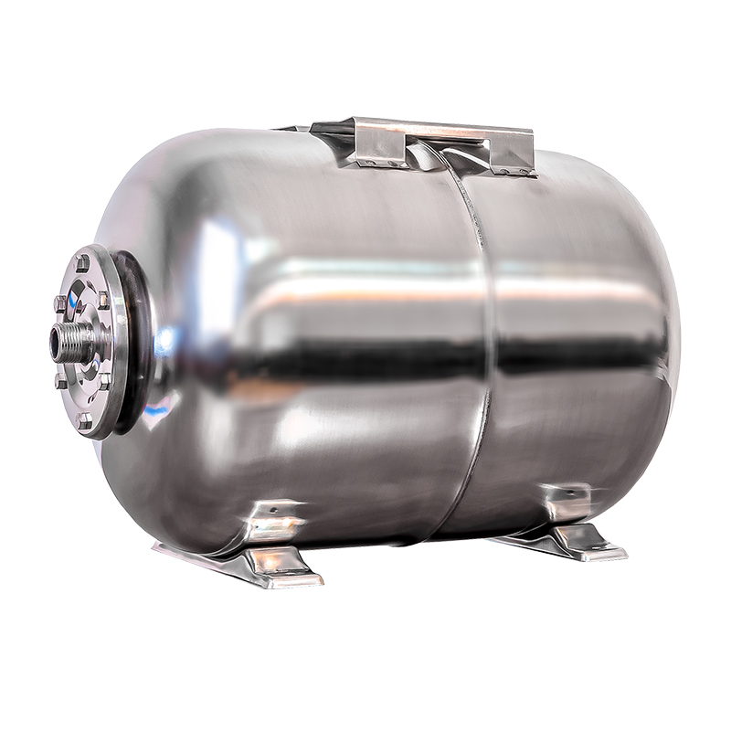 Vas de expansiune orizontal din inox pentru hidrofor Vas de expansiune orizontal din inox pentru hidrofor, cu suport de pompă pe partea de sus