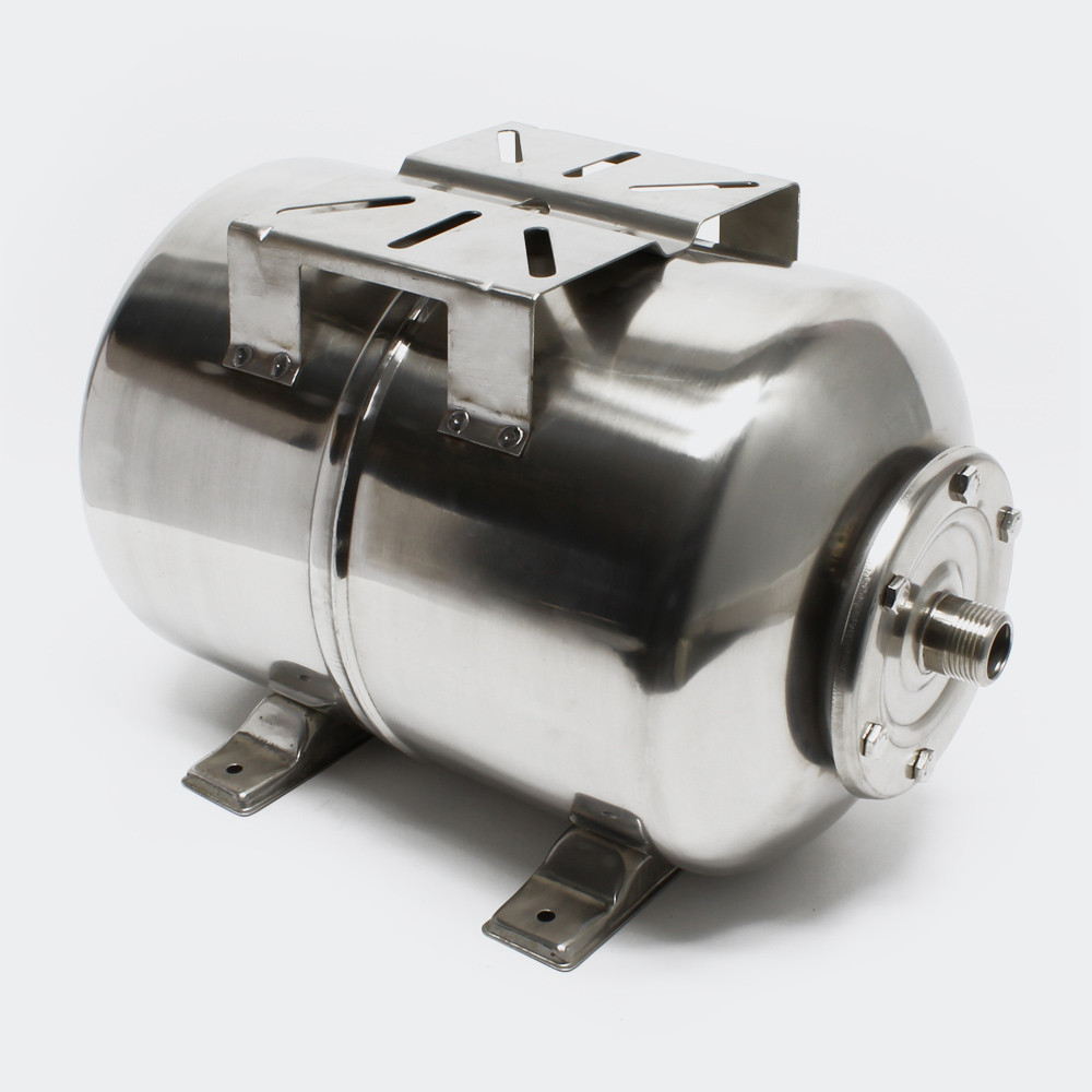 Vas de expansiune din inox pentru hidrofor, 24 litri Vas de expansiune orizontal din inox de 24 litri pentru hidrofor, cu suport de pompă și picioare din inox