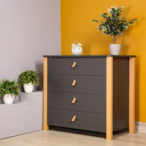 Comodă Maia 900 antracit natur cu patru sertare, 90 × 50 × 85,6 cm, pentru camera copilului, imaginea 2