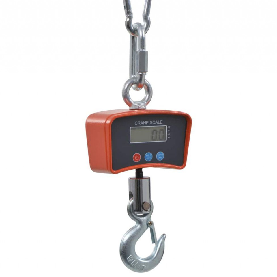 Cântar de macara electronic Cântar de macara electronic cu carcasă portocalie, afișaj LCD, cârlig cu siguranță jos și zală de agățare sus