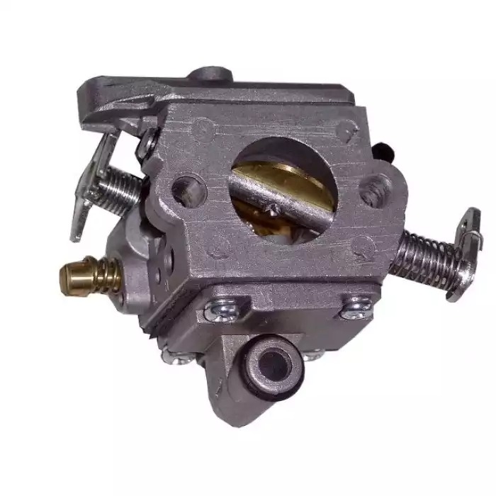 Carburator drujbă Stihl MS 170, 180, 017, 018 Carburator de drujbă compatibil Stihl MS 170 și MS 180, cu corp argintiu, clapetă de alamă și arcurile șuruburilor de reglaj