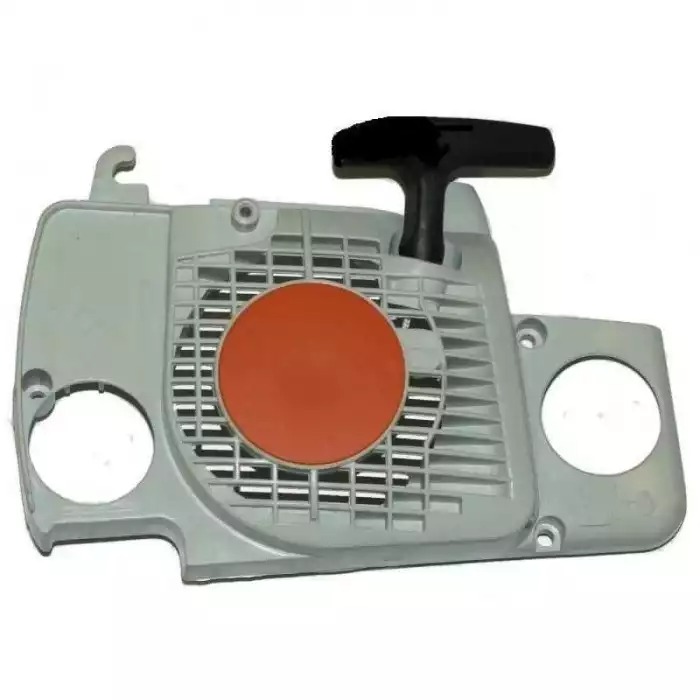 Demaror compatibil Stihl MS 170, MS 180 Demaror gri compatibil Stihl MS 170 și MS 180, cu capac central portocaliu și mâner negru, vedere exterioară