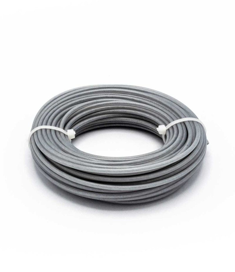 Fir rotund cu inserție de oțel pentru motocoasă, 2,4 mm × 10 m Rolă de fir rotund gri cu inserție de oțel pentru motocoasă, 2,4 mm × 10 m, legată cu două coliere