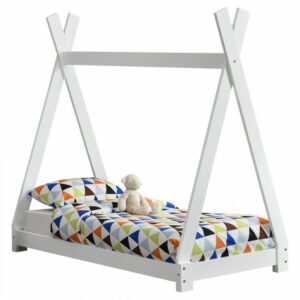 Pat pentru copii Daria alb, design de cort indian, din lemn de brad
