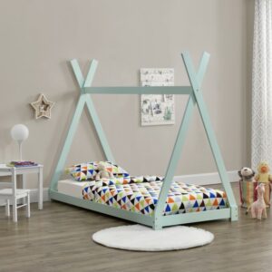 Pat pentru copii Daria verde, design de cort indian, din lemn de brad, imaginea 2