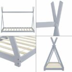 Pat pentru copii Daria gri deschis, design de cort indian, din lemn de brad, imaginea 6