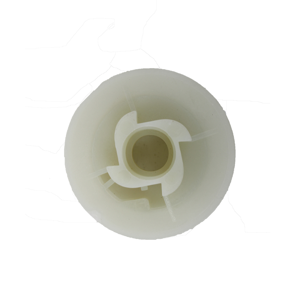 Tambur demaror cu 4 clichete pentru drujbă Tambur de demaror din plastic alb pentru drujbă, cu patru clichete în centru, vedere de sus