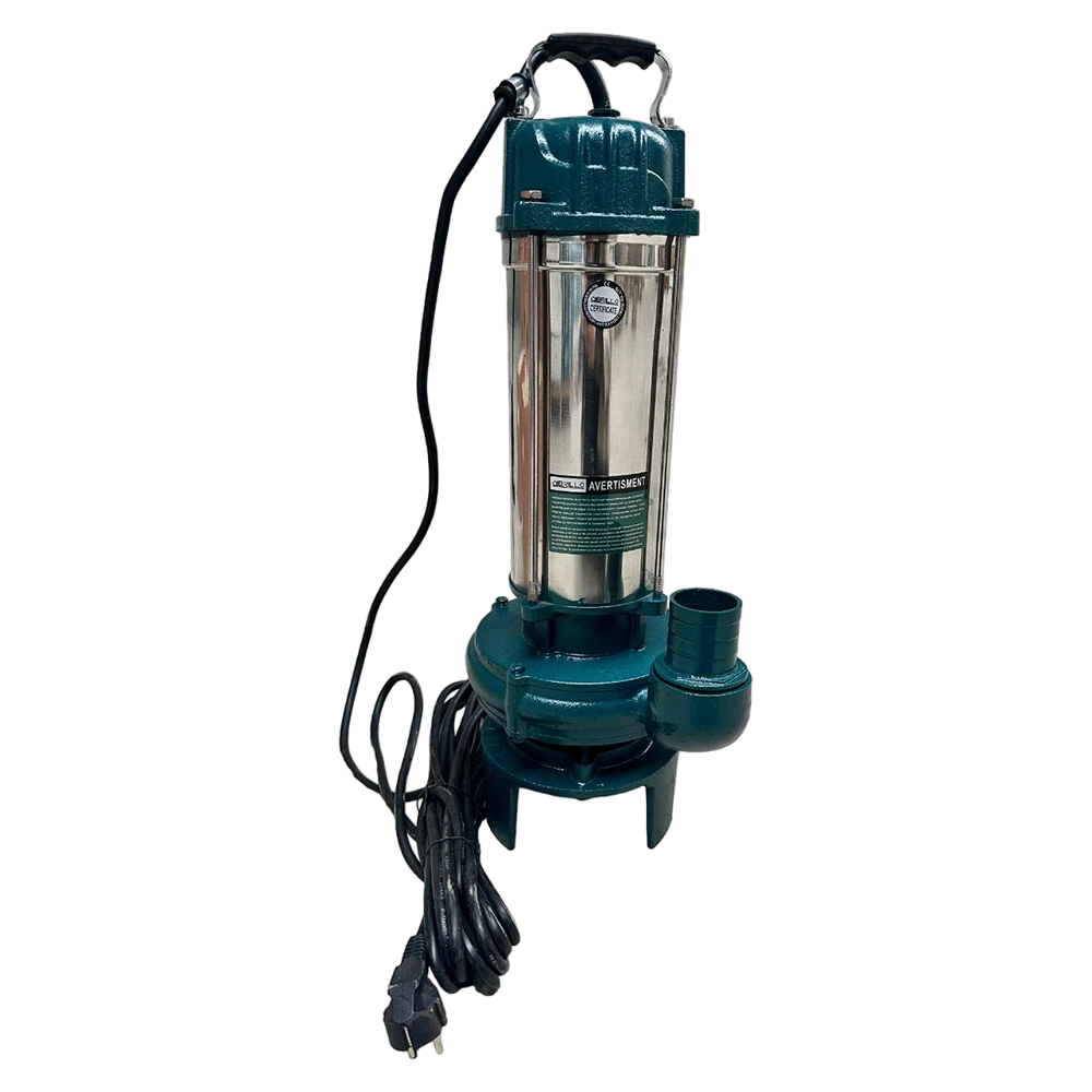 Pompă apă murdară Brillo BR-25-30-4, 4000 W Pompă submersibilă Brillo 4000 W pentru apă murdară, corp din inox și fontă verde, mâner, racord de 2 țoli și cablu
