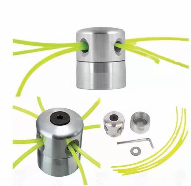 Tambur din aluminiu cu 4 fire și șurub imbus, cu piesele setului Tambur din aluminiu cu 4 fire și șurub imbus, montat cu fire galbene, lângă piesele corpului, cheia imbus și șaiba