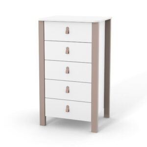 Comodă Maia 600 alb cappuccino cu cinci sertare, 60 × 50 × 104,2 cm